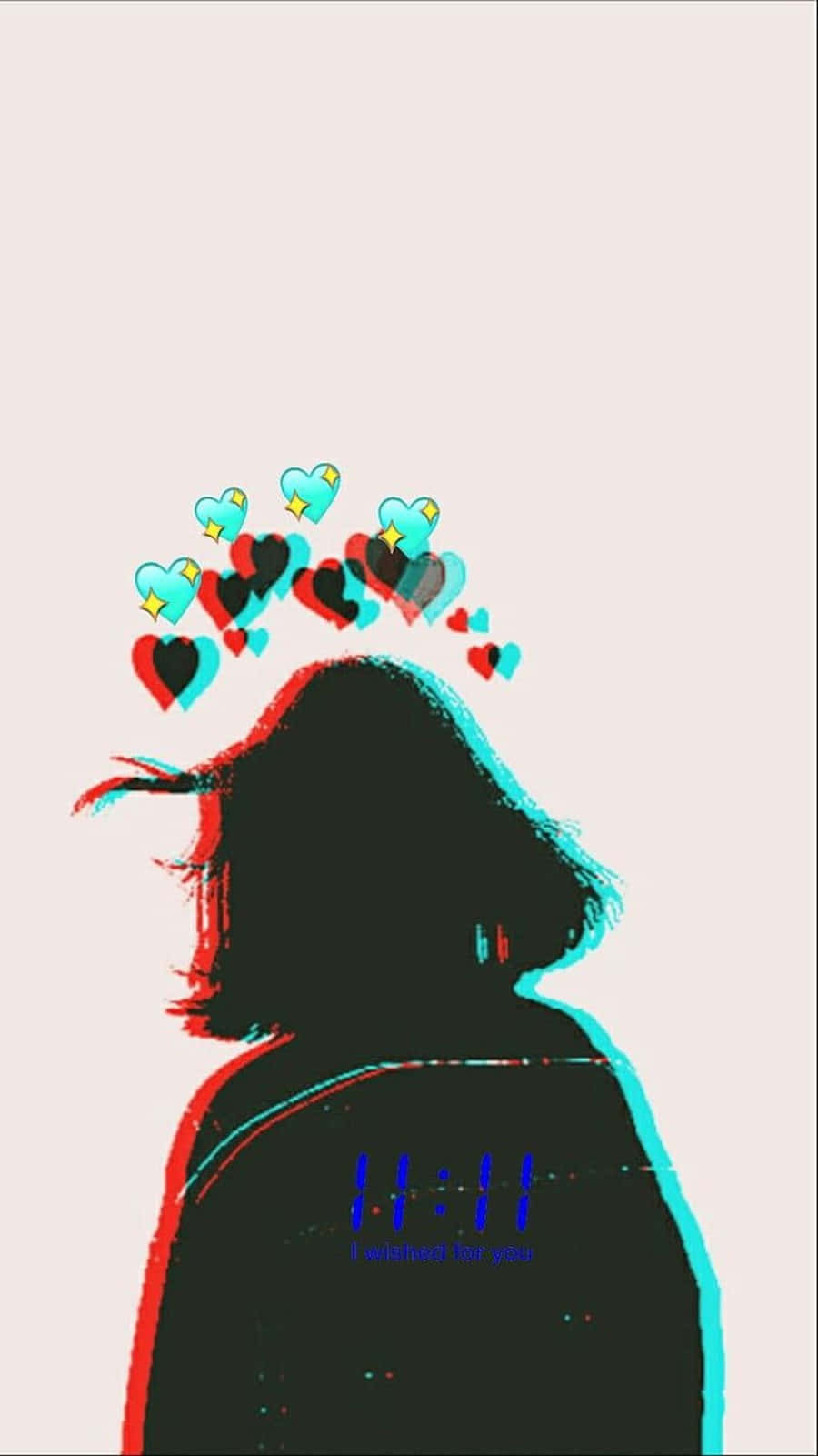 emoji girl, hearts, glitchy red and cyan tones, HD Phone Wallpaper