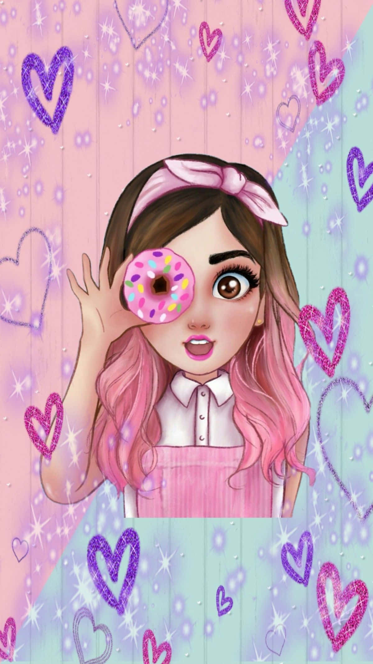 emoji girl, pink hair, sprinkle donut, Full HD Phone Wallpaper