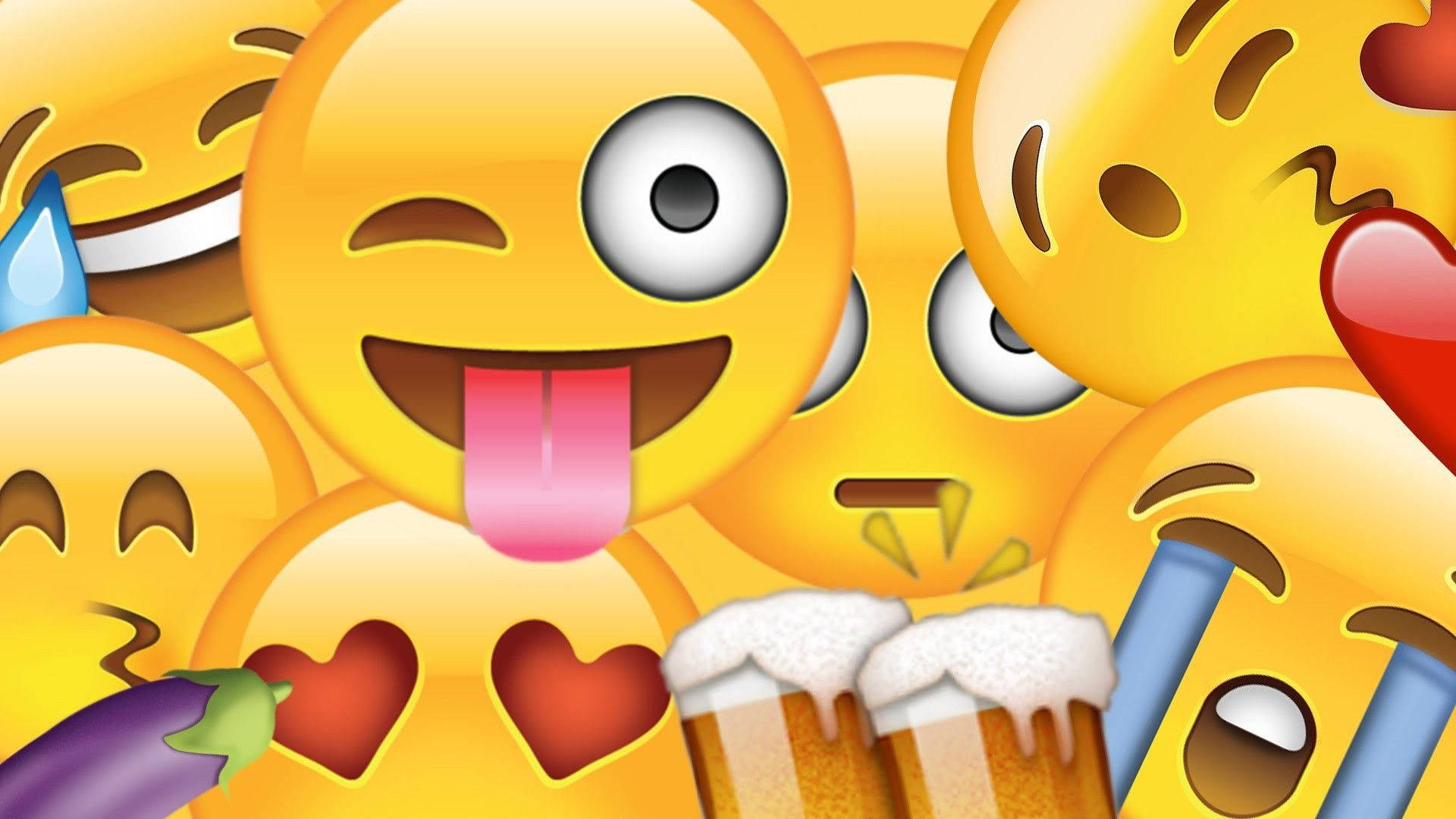 Upsize Set Of Emoji, emoji faces, winking tongues, Full HD Desktop Wallpaper