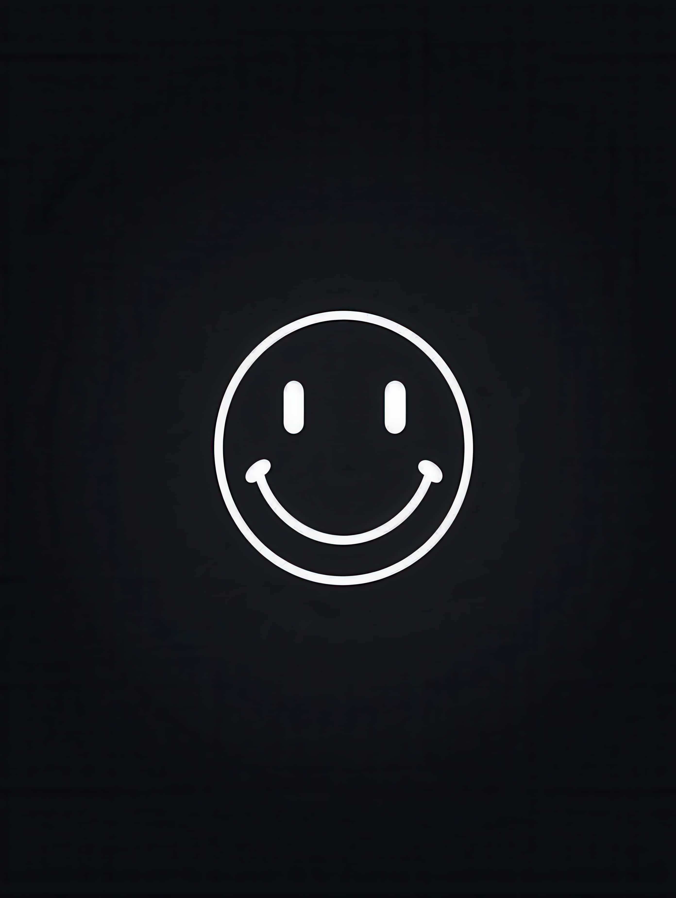 minimalist white smiley emojiicon face outline, black background, textured dark gray background, 2K Phone Wallpaper