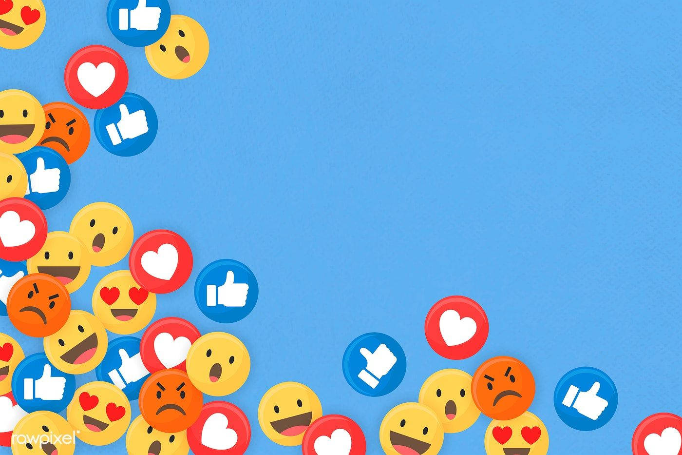 social media reaction icons, blue background, vibrant cluster, HD Desktop Wallpaper
