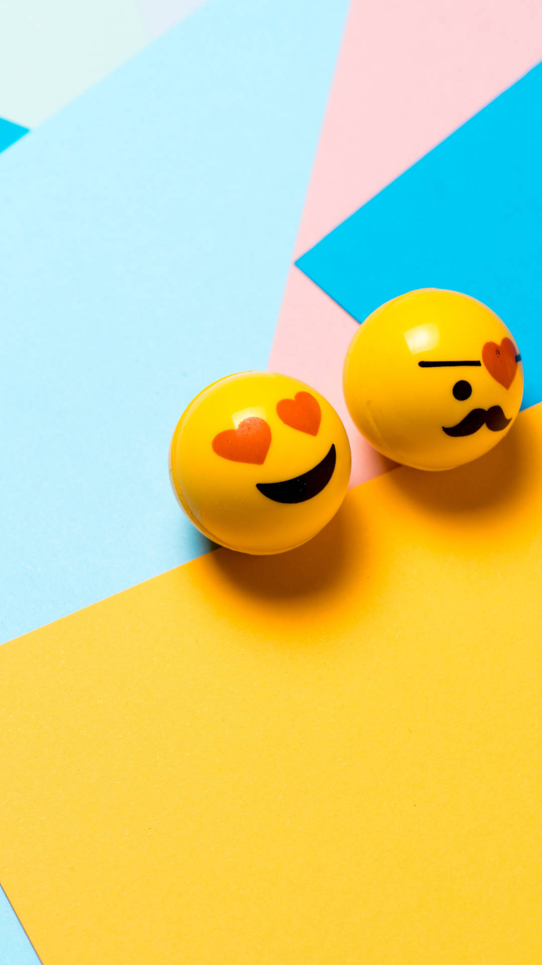 yellow emoji toys, heart eyes, mustache, Full HD Phone Wallpaper
