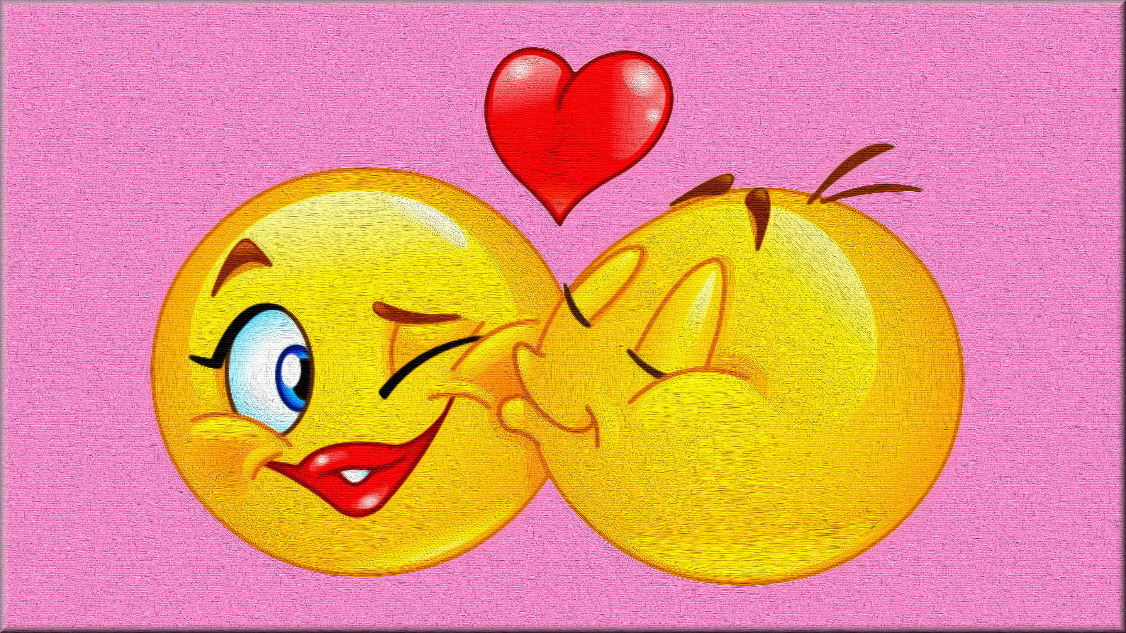 Happy Emoji, yellow smiley faces, red heart, 4K Desktop Wallpaper