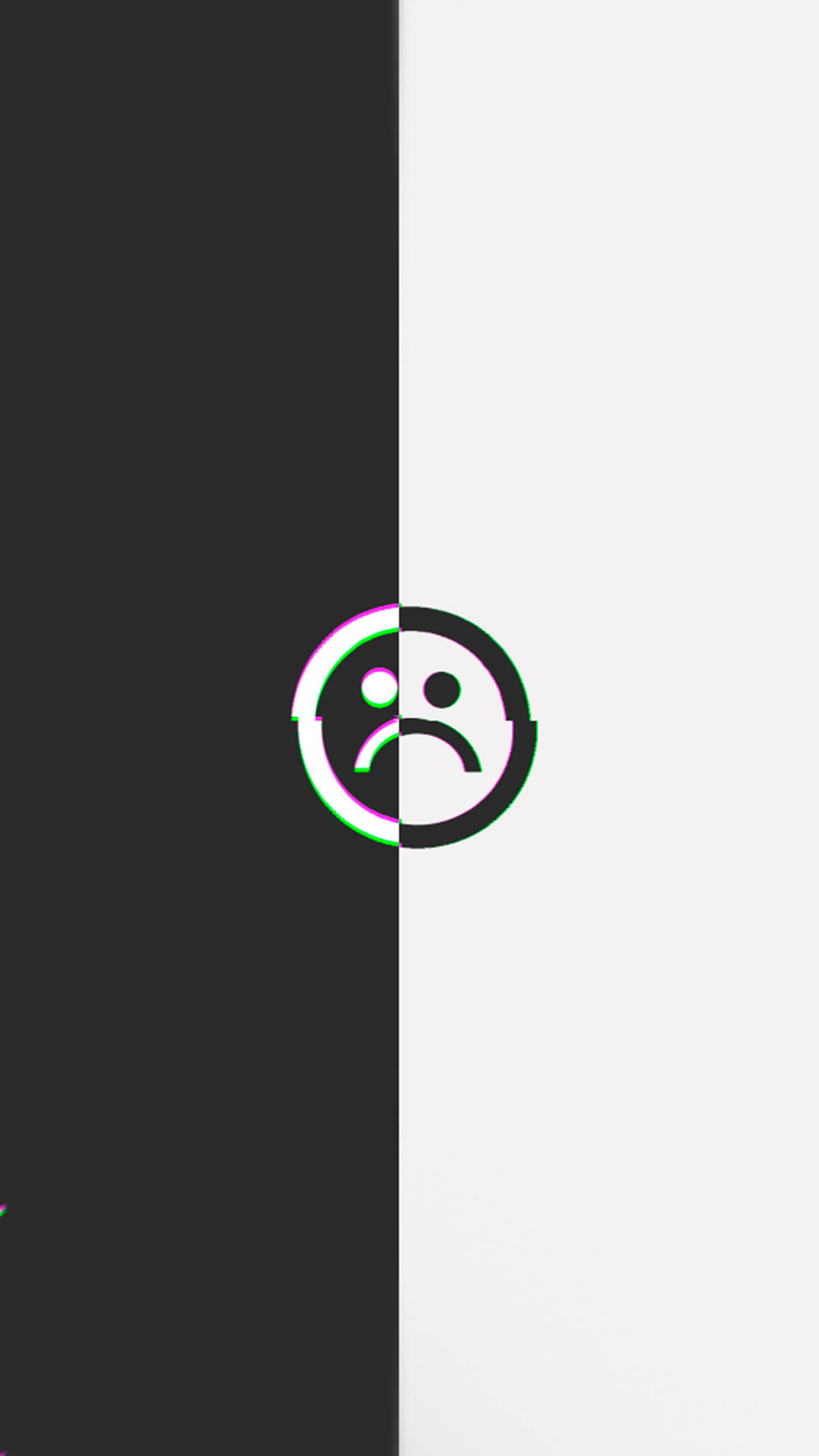 sad face icon, split-screen minimalist design, black meets white, Full HD Phone Wallpaper