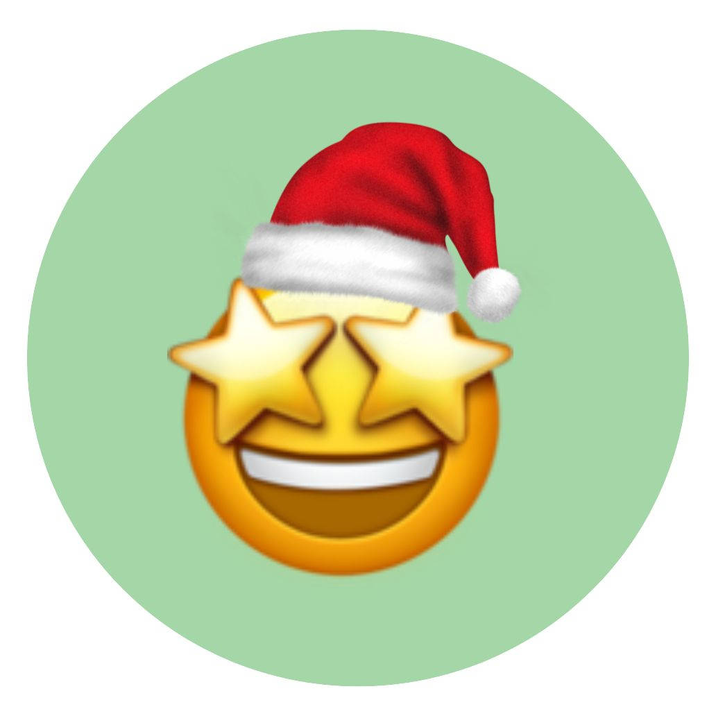star eyes, Santa hat, soft green circle background, SD Desktop Wallpaper