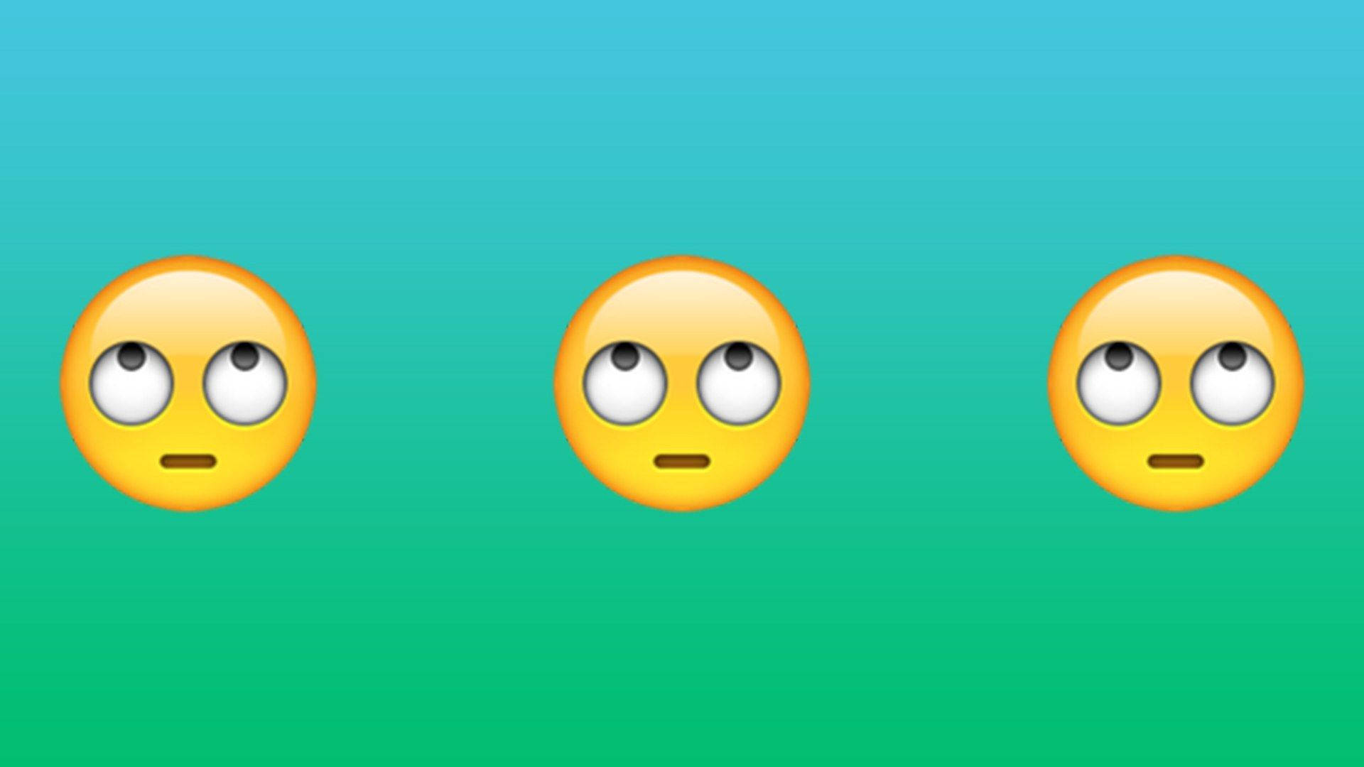 Three Rolling Eyes Emoji, surprised emoji faces, teal to green gradient background, Full HD Desktop Wallpaper
