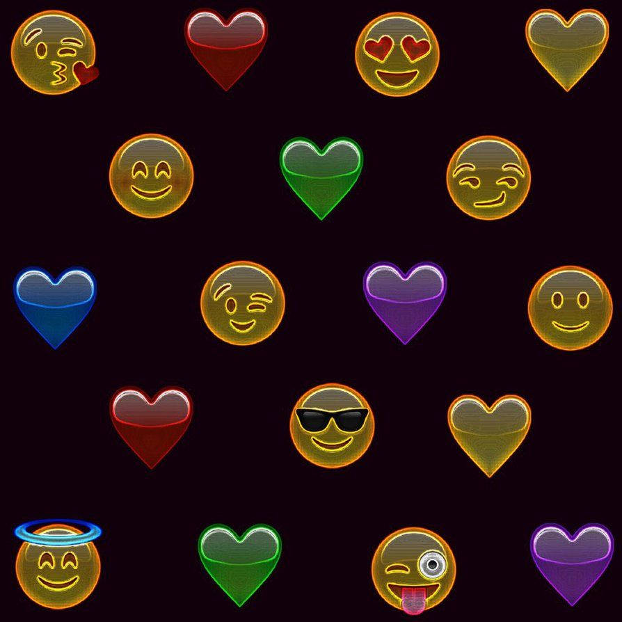 retro colored emoji, glowing emoji icons, vibrant neon colors, SD Desktop Wallpaper