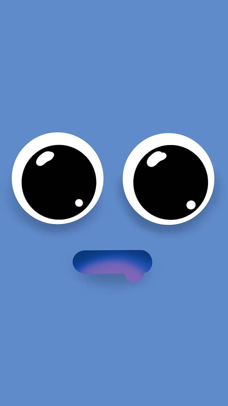 blue background, cartoon eyes, purple mouth, HD Phone Wallpaper