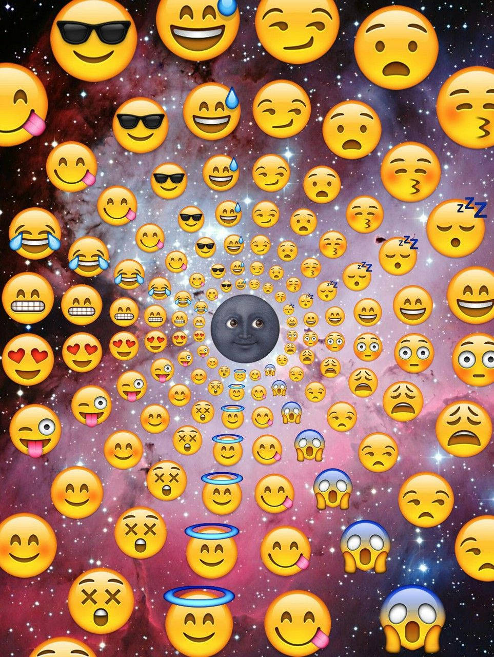 sun rays emoji, moon face, starry nebula backdrop, HD Phone Wallpaper