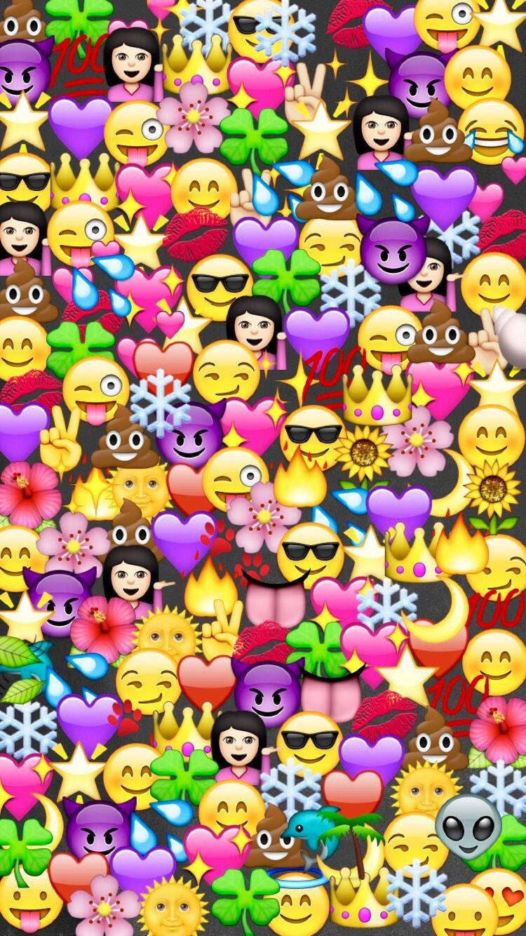 emoji, colorful emoji icons, dark background, HD Phone Wallpaper