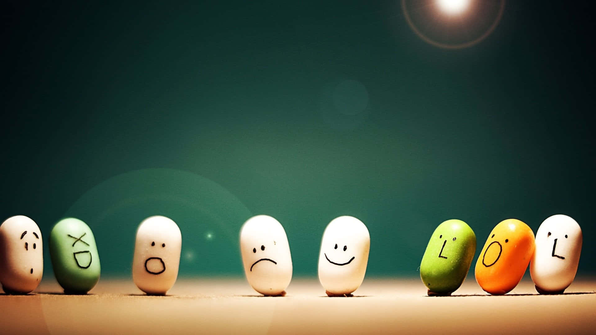 Awkward Emotional Pills, painted beans, expressive faces, Full HD Desktop Wallpaper