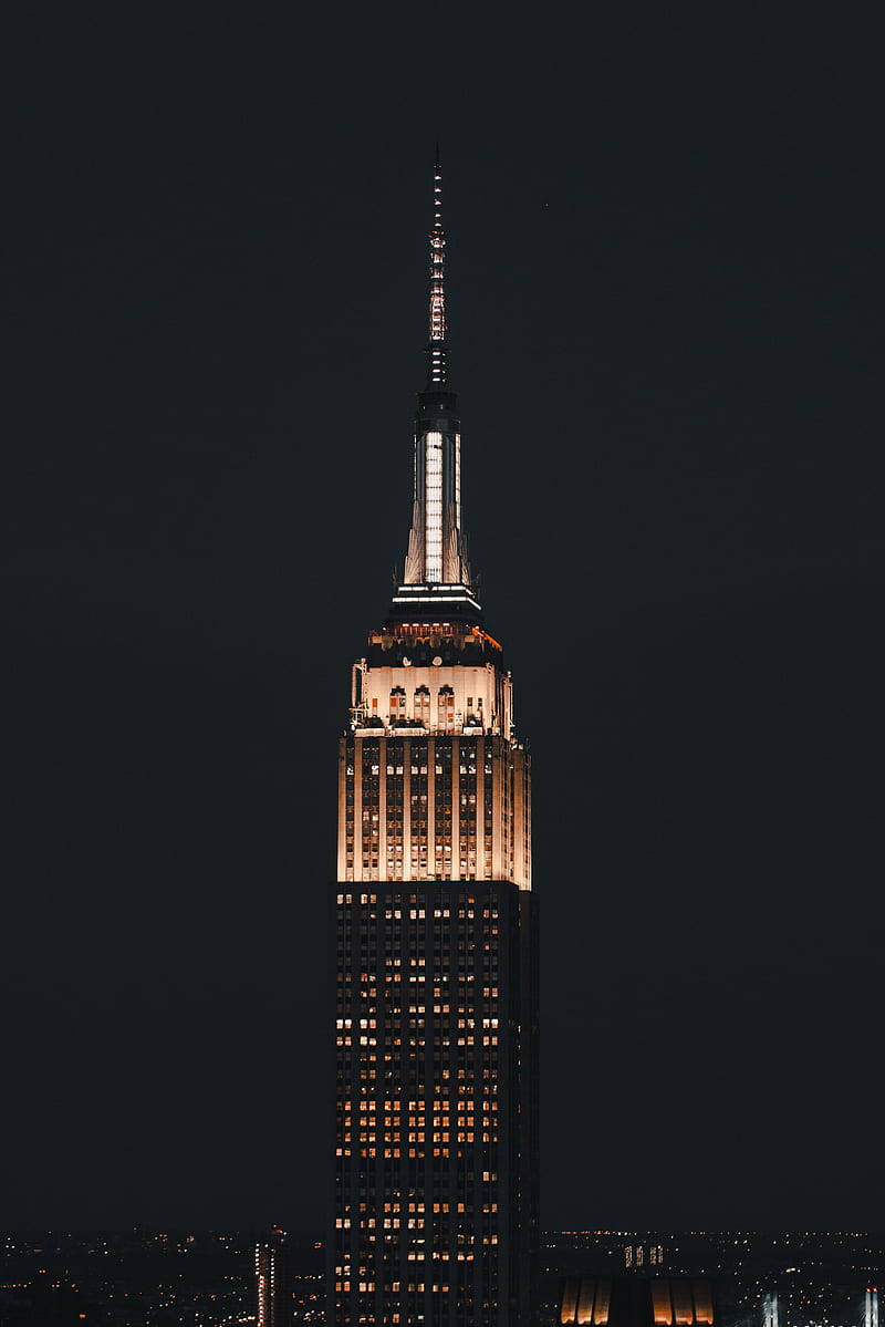 Empire State Building, glowing, night sky, SD Phone Wallpaper