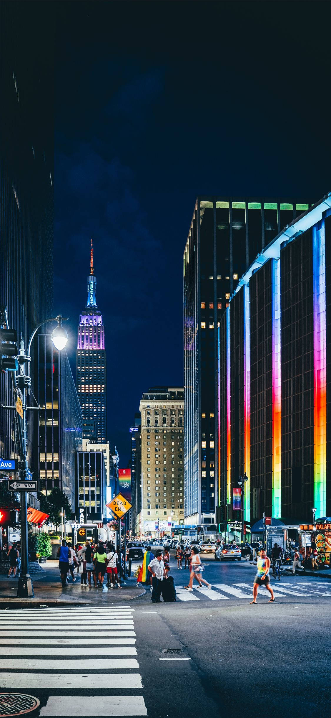 Empire State Building, nighttime, neon lights, Full HD Phone Wallpaper