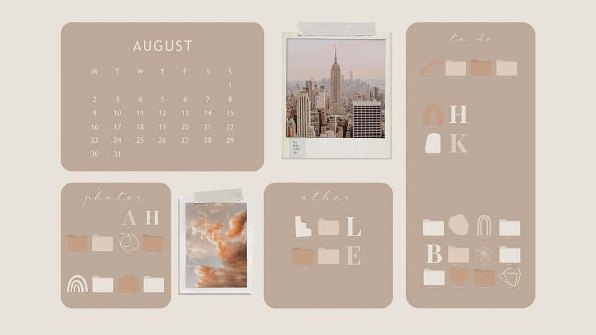 Empire State Building, desktop organizer, minimalist beige digital planner, SD Desktop Wallpaper