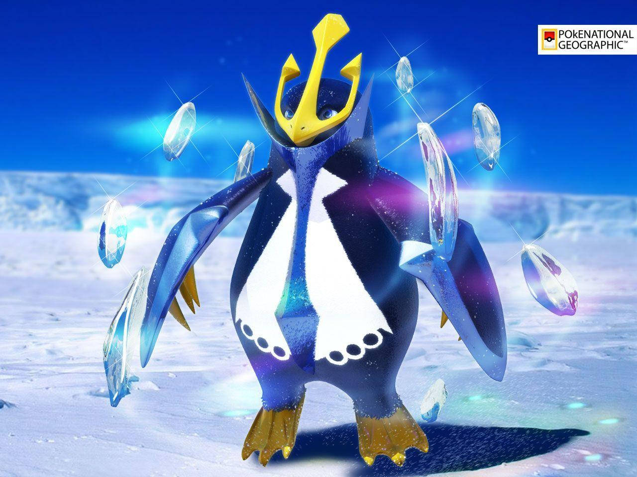 Empoleon, golden crown, glowing ice shards, HD Desktop Wallpaper