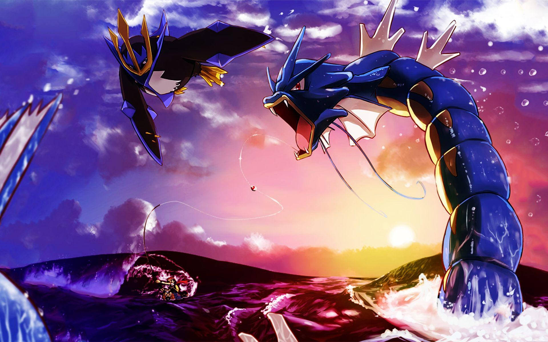 Empoleon, stormy ocean, sunset, Full HD Desktop Wallpaper