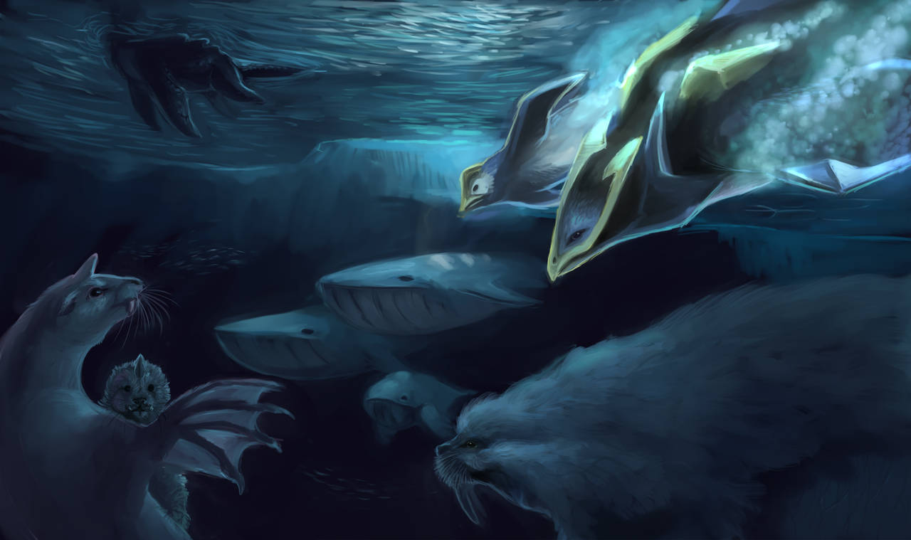 Empoleon, glowing fish, mythical creatures, HD Desktop Wallpaper