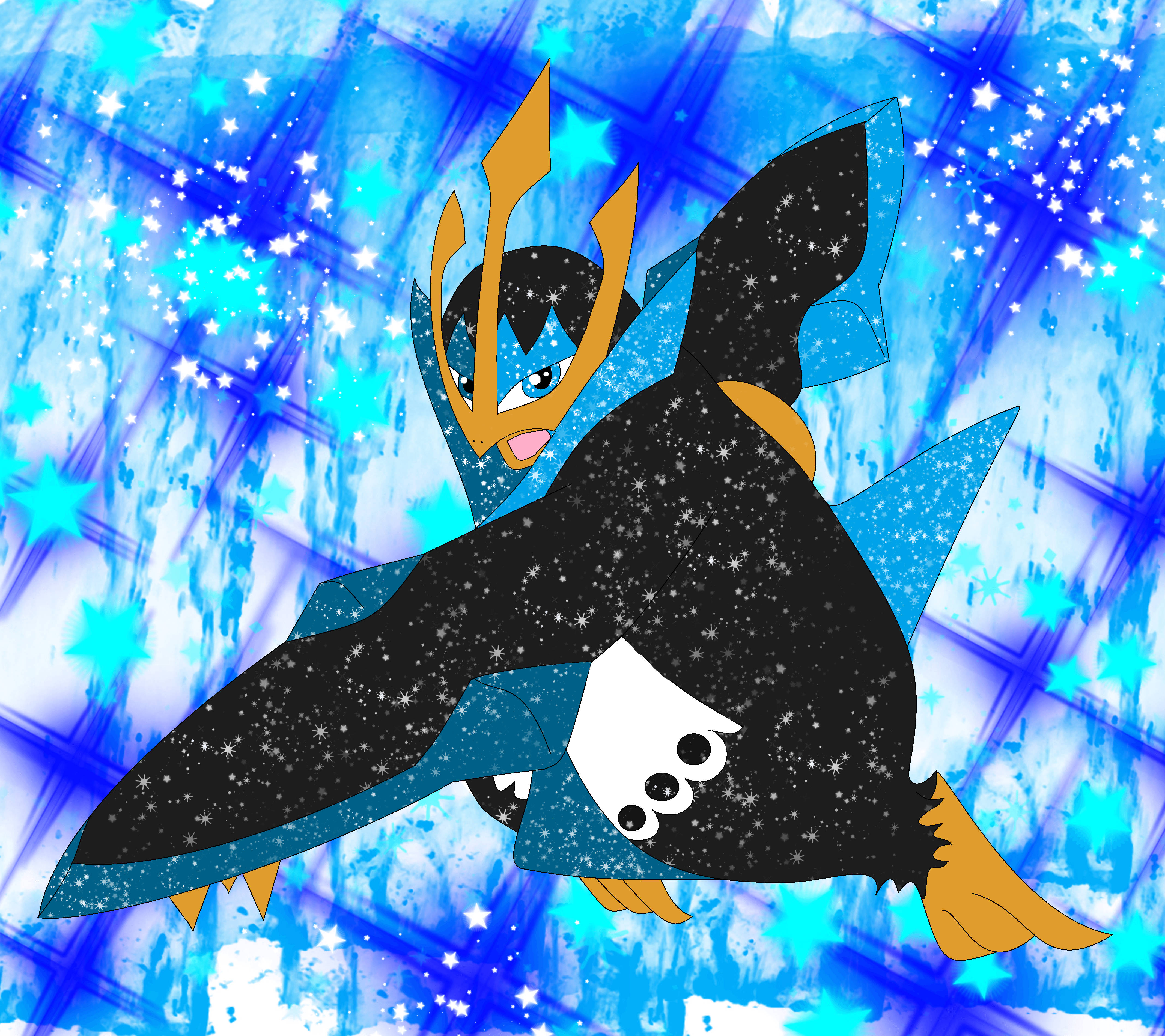 Empoleon, starry black feathers, golden horns, 4K Desktop Wallpaper