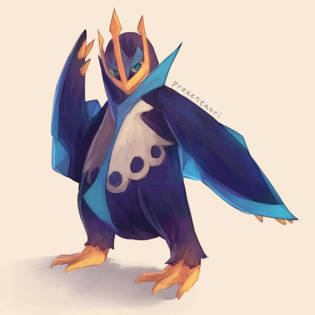 Empoleon, blue and orange, wingtips, SD Desktop Wallpaper