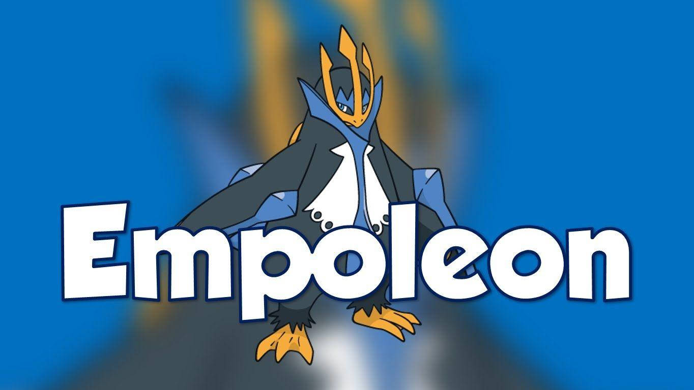 Empoleon, vibrant blue background, bold white text, HD Desktop Wallpaper