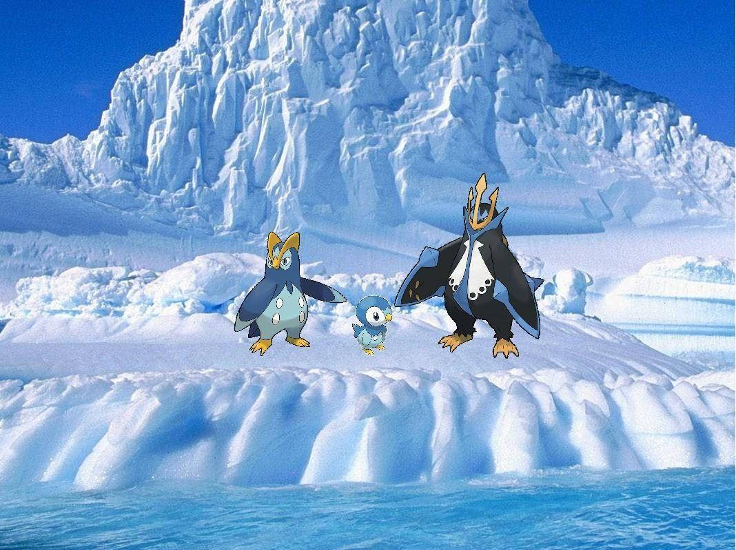 Empoleon, iceberg, penguin Pokémon, SD Desktop Wallpaper