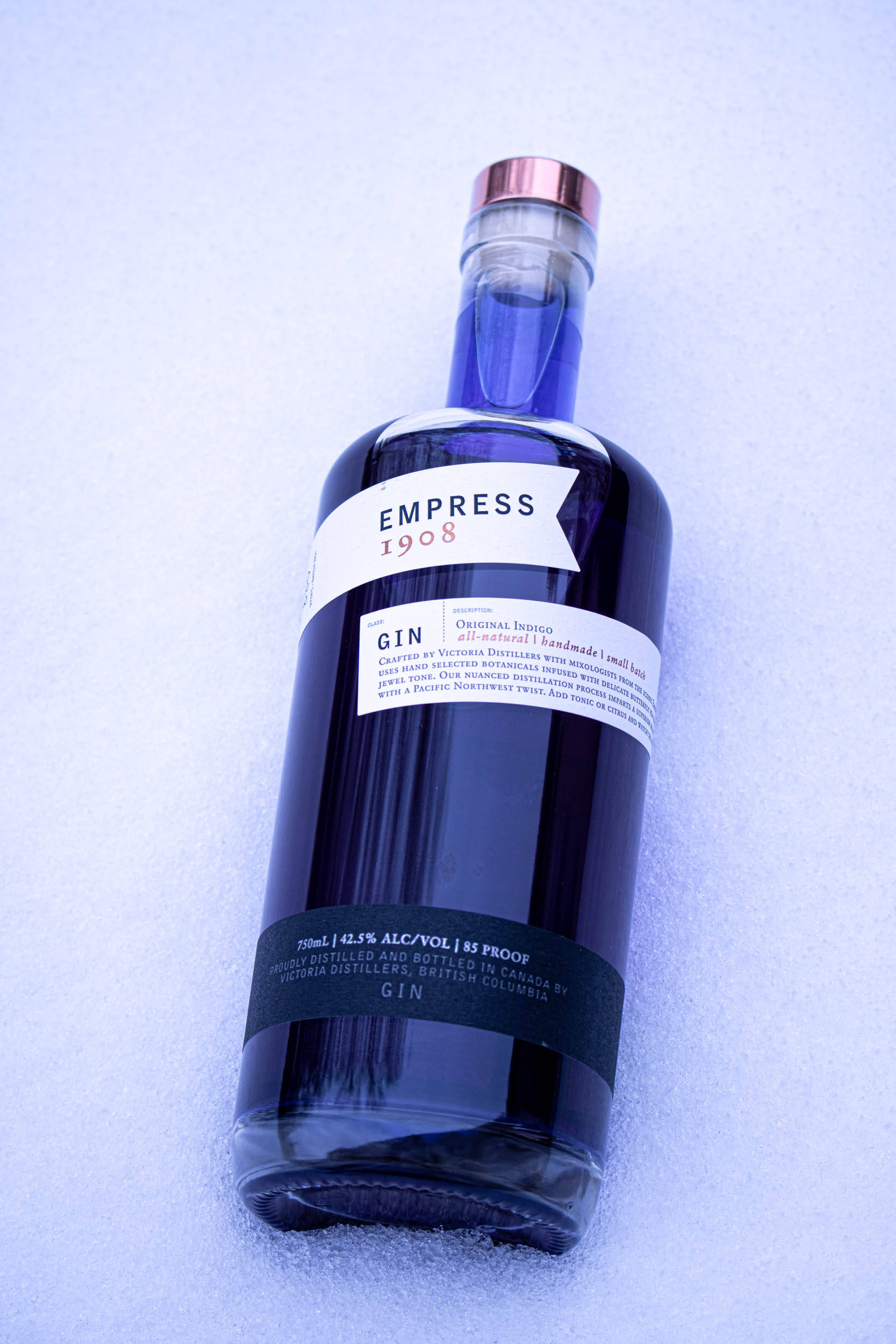Empress 1908, dark blue gin bottle, crushed ice, Full HD Phone Wallpaper