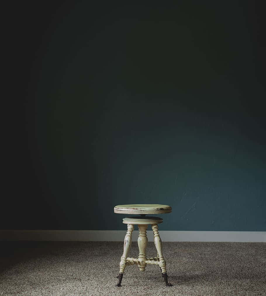 vintage stool, chipped paint, deep teal wall, SD Phone Wallpaper