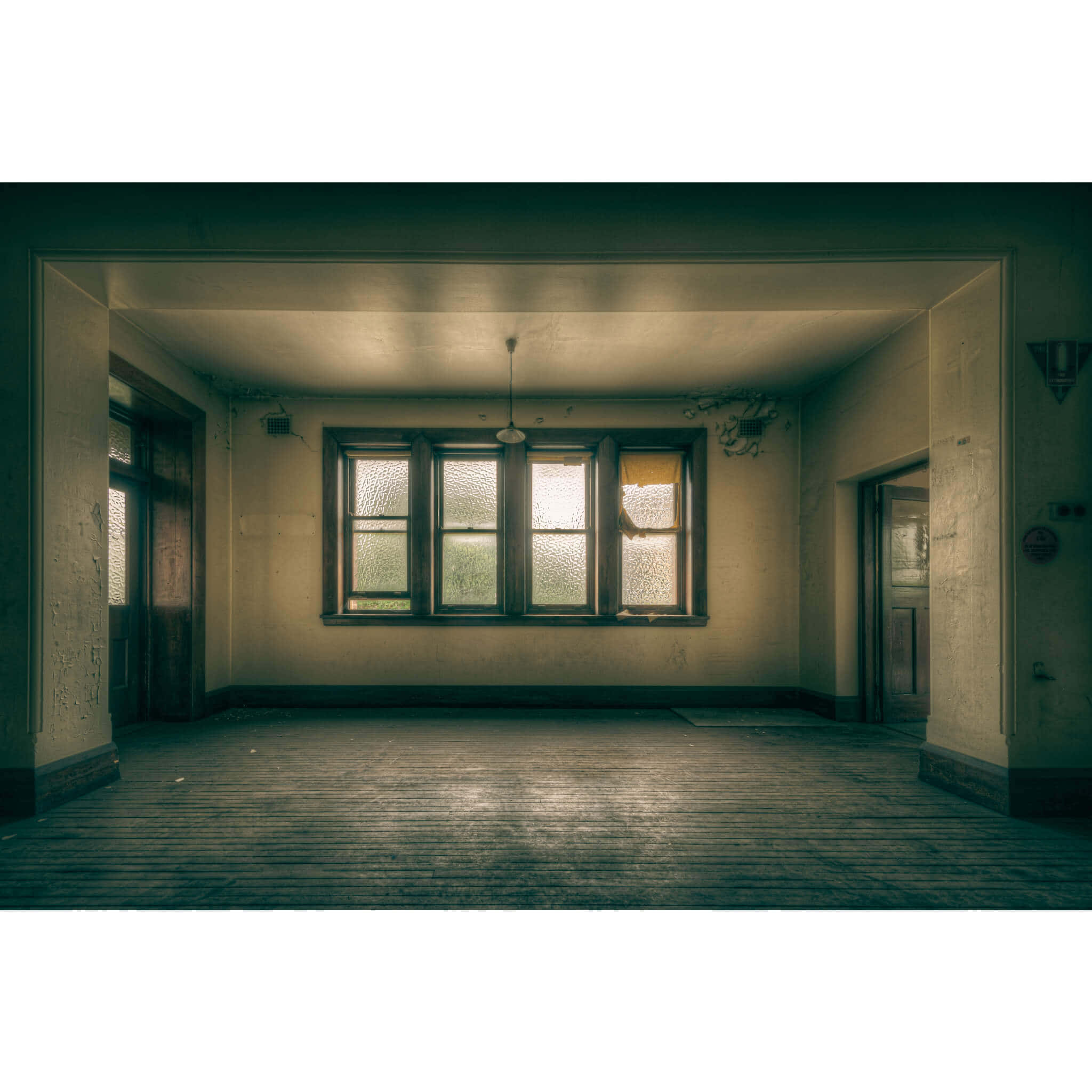 Liminal Empty Room, wooden floors, large window, Full HD Desktop Wallpaper