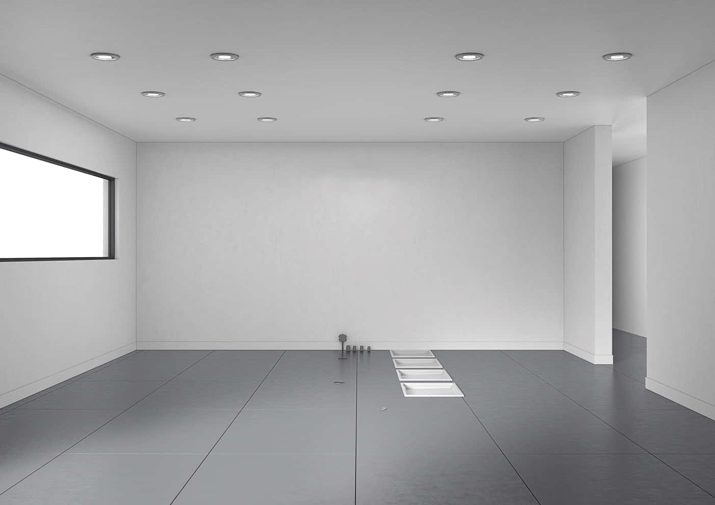 empty room, white walls, gray floor, HD Desktop Wallpaper