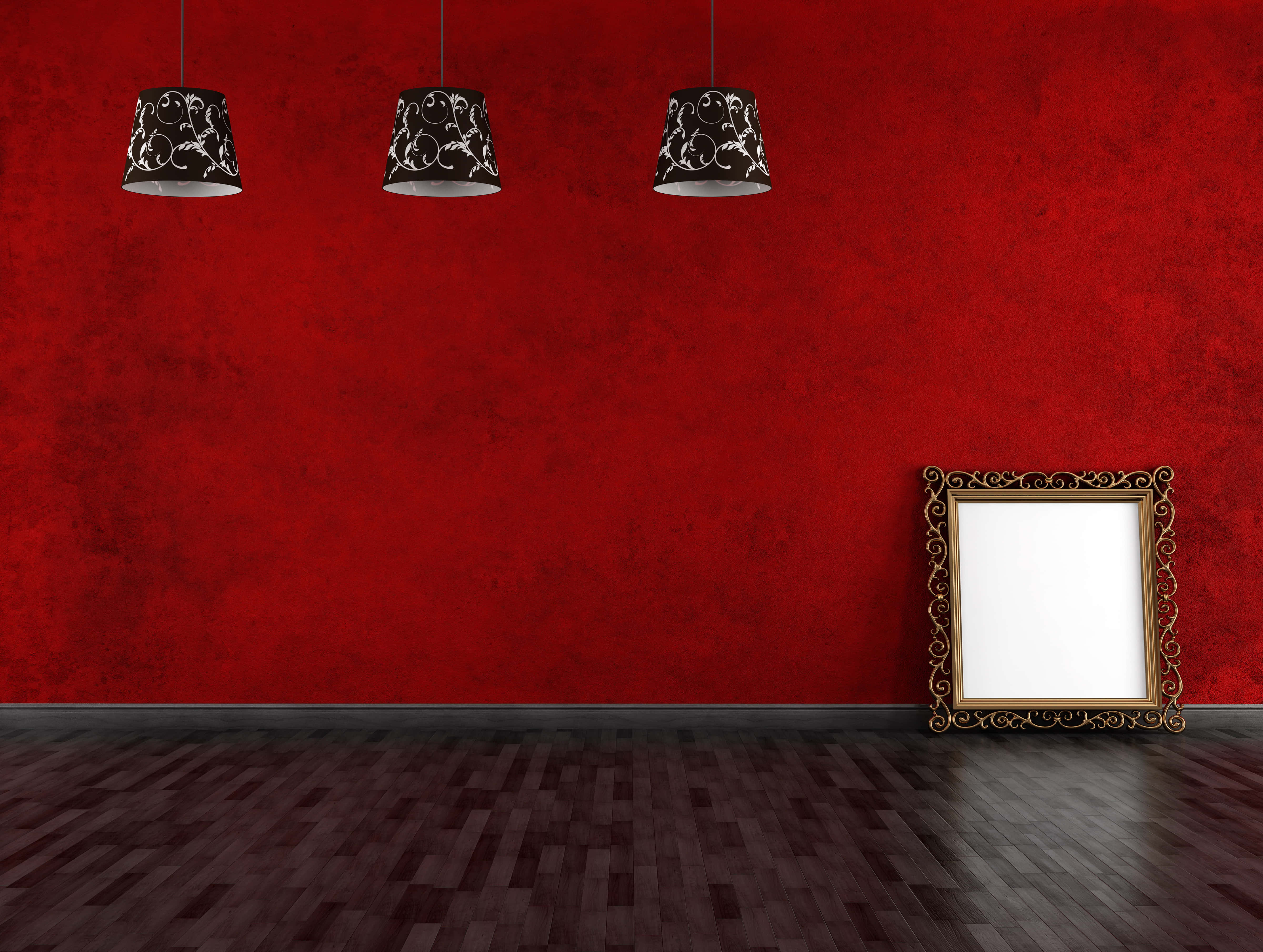 ceiling lamps, red textured wall, black patterned pendant lights, 4K Desktop Wallpaper