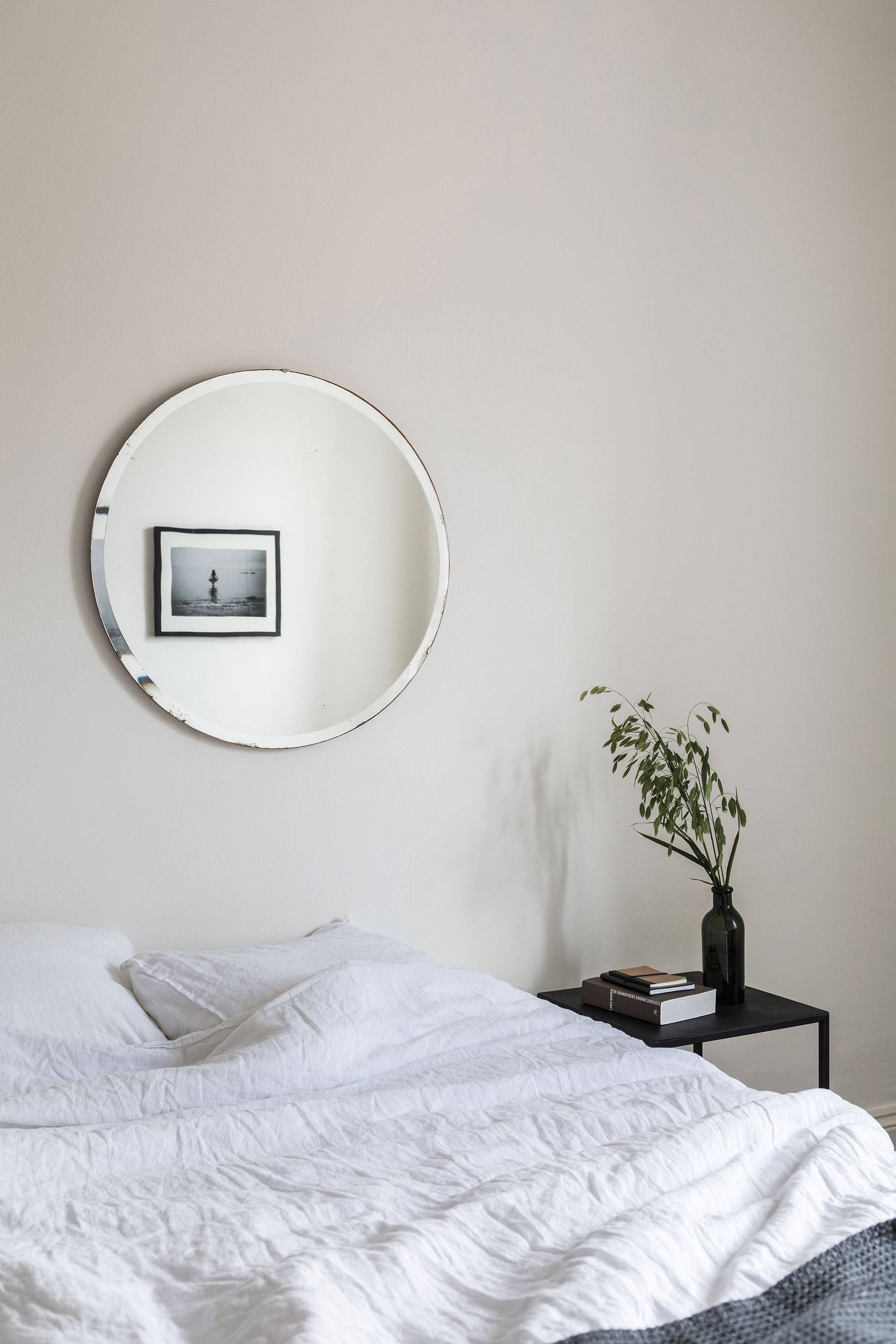tidy white room, minimalist bedroom, rumpled white bed, 2K Phone Wallpaper