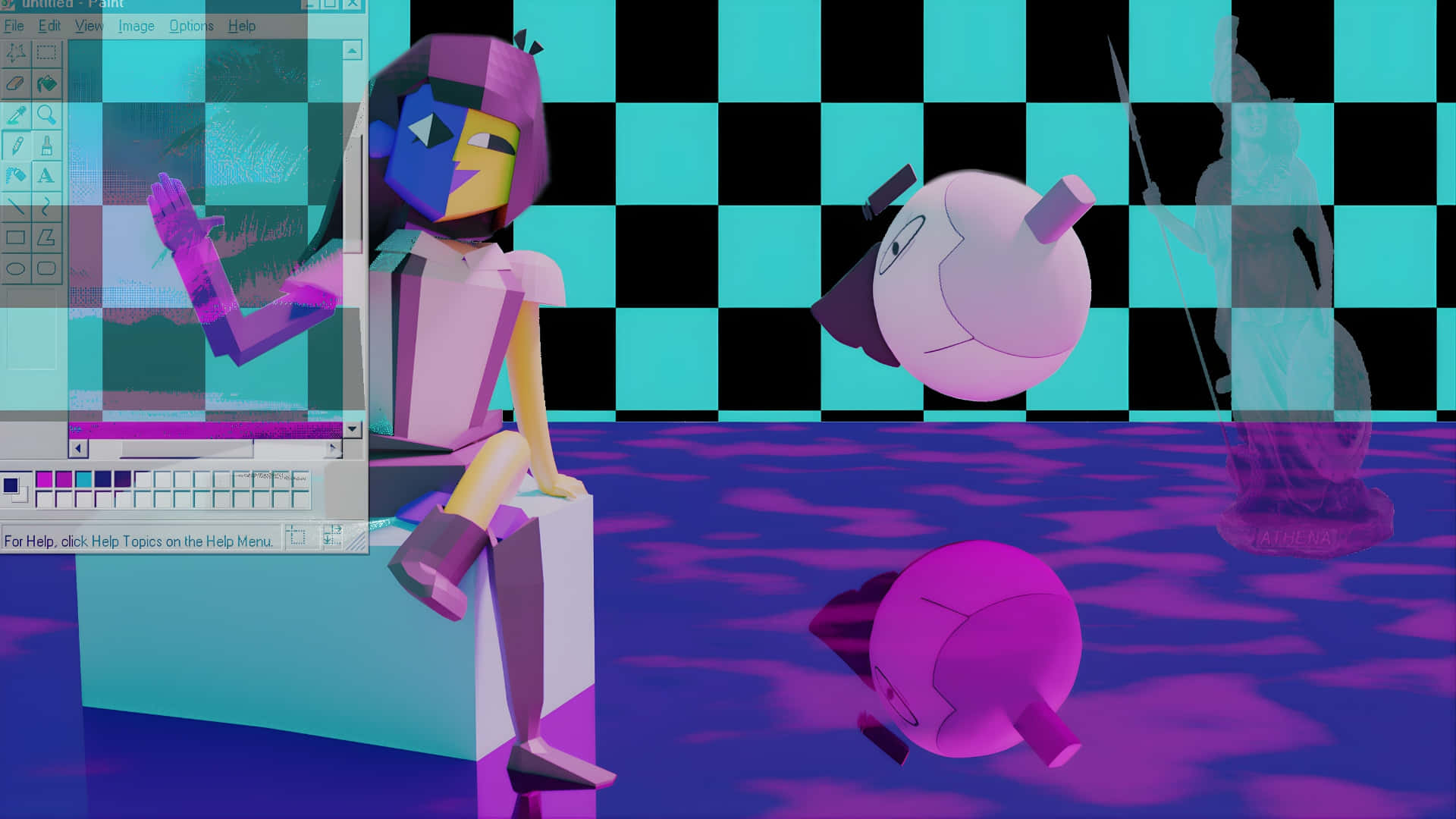 Ena, purple hair, floating pink spheres, Full HD Desktop Wallpaper