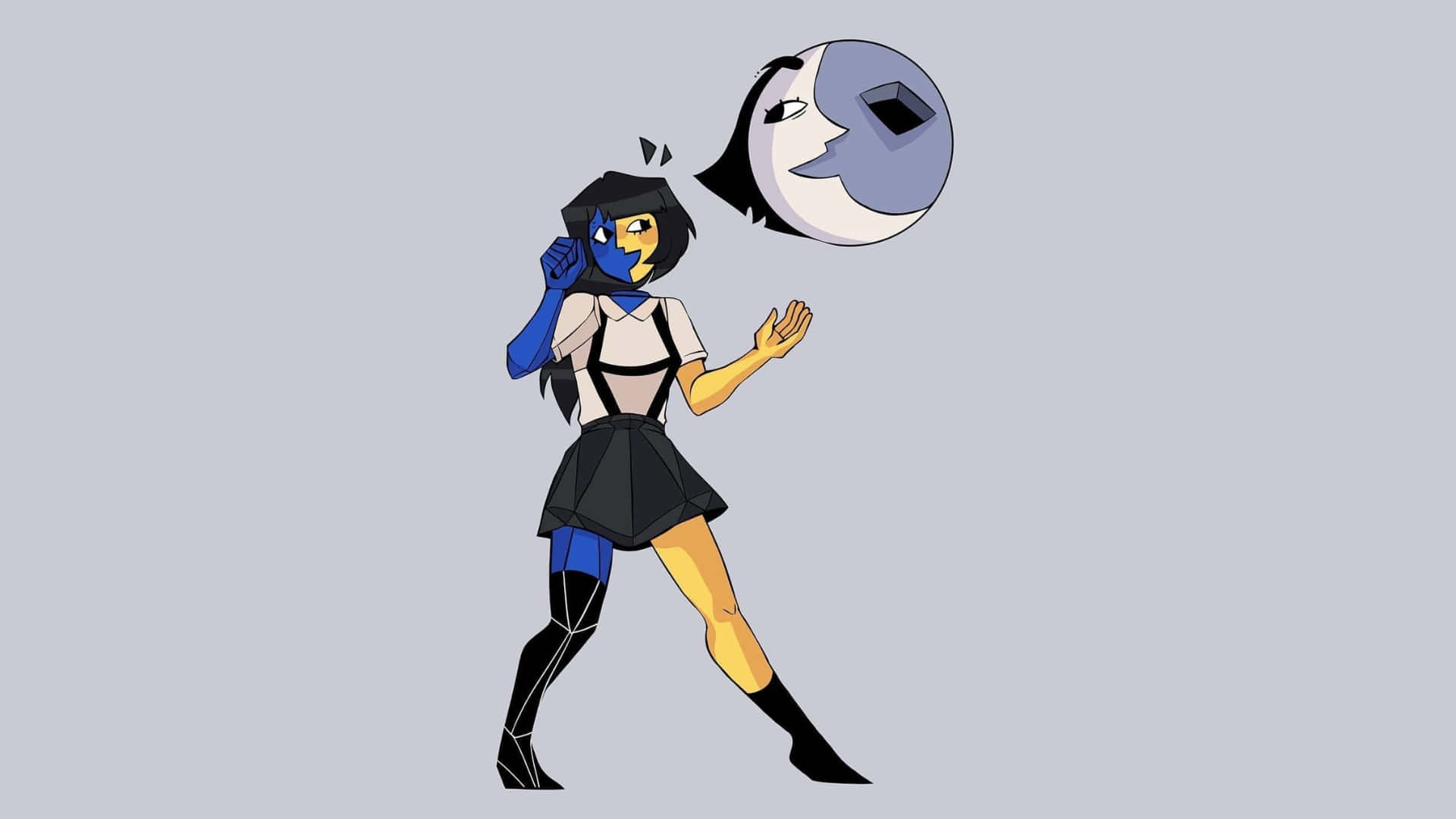 Ena, floating mask, blue and yellow skin, Full HD Desktop Wallpaper