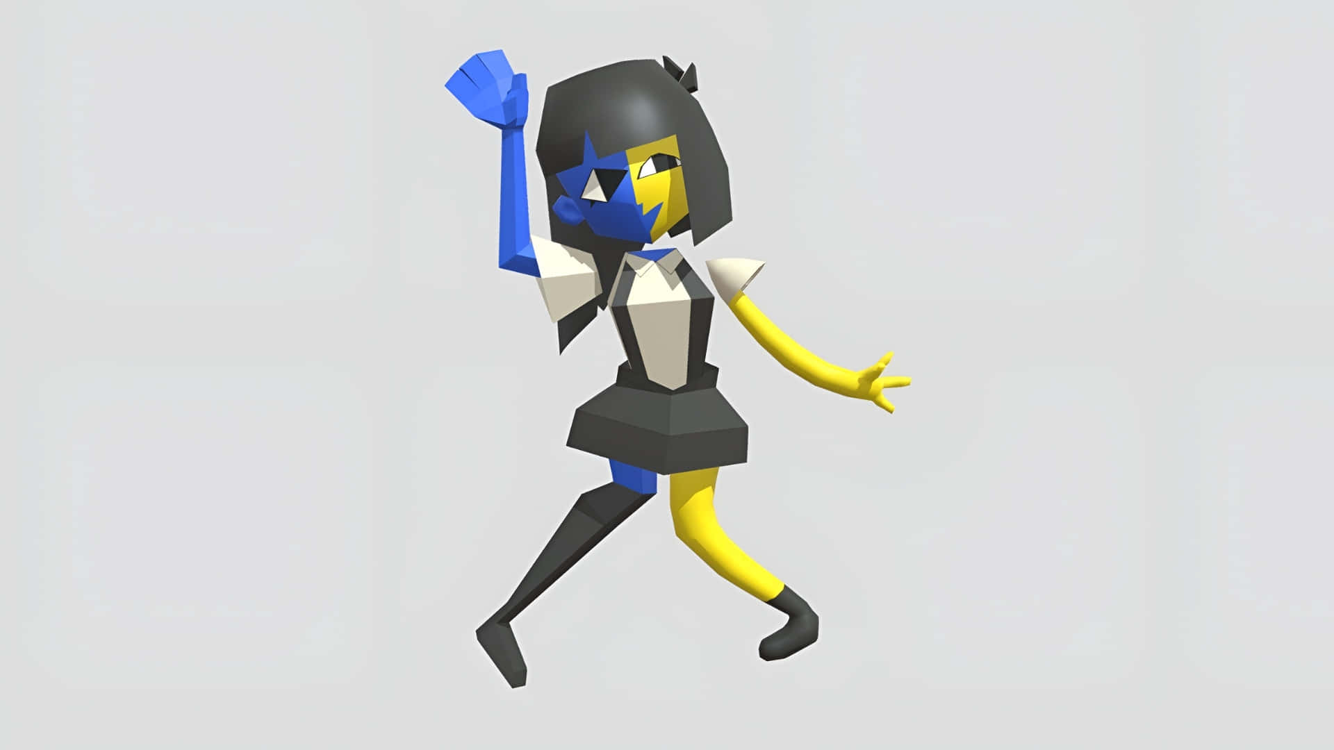Ena, low-poly anime girl, blue yellow and black geometric features, Full HD Desktop Wallpaper