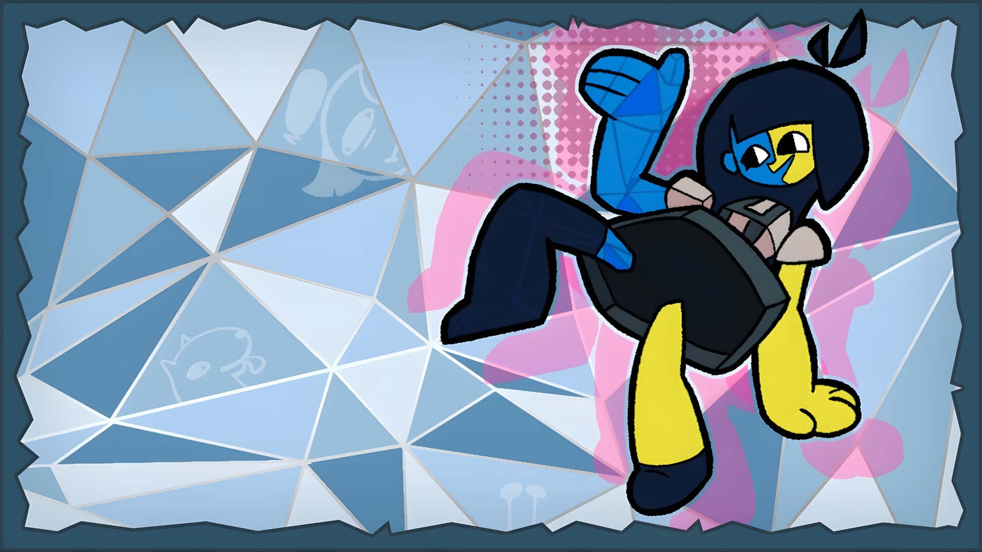 Ena, blue and yellow cartoon character, dynamic pose, Full HD Desktop Wallpaper