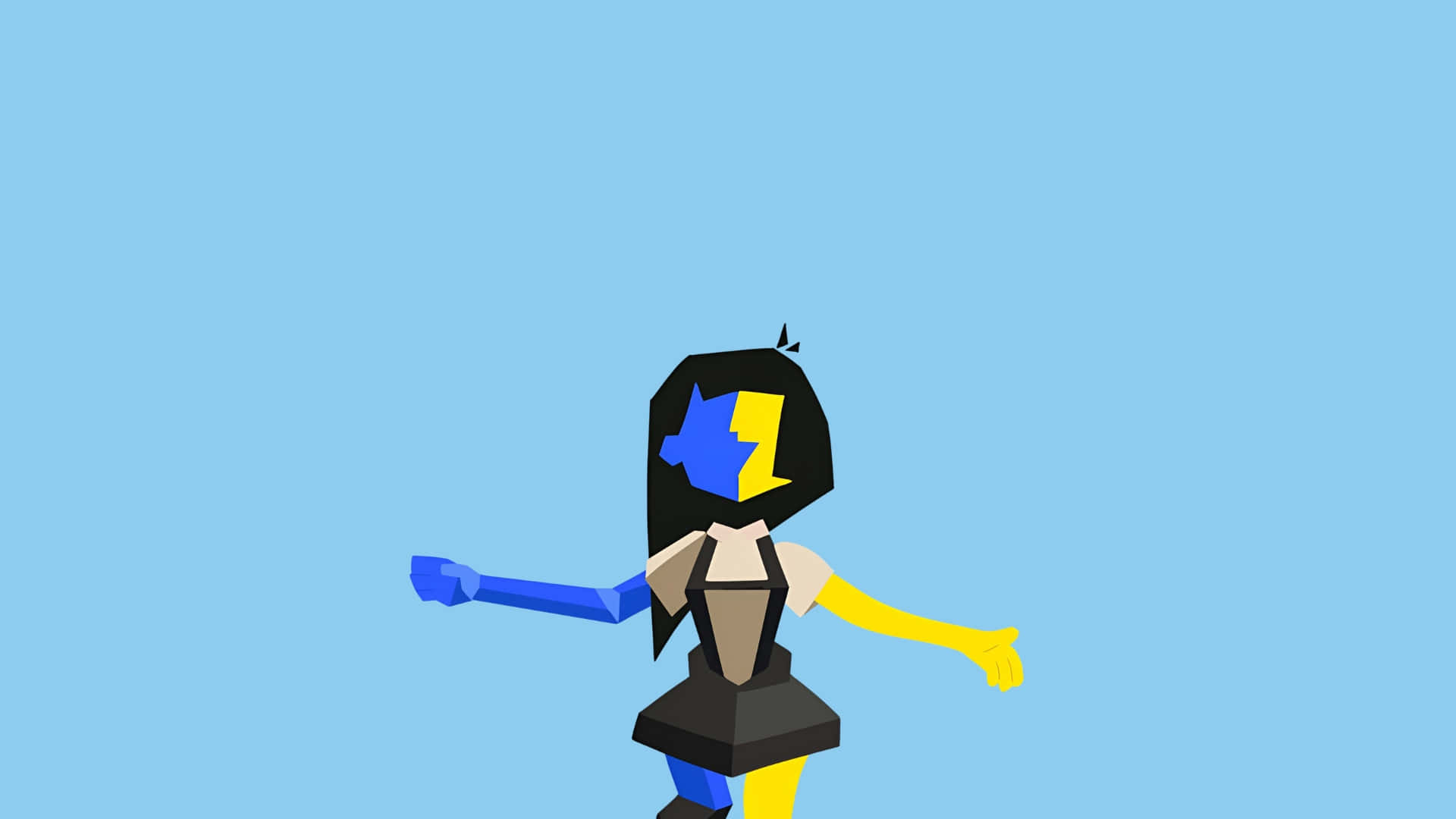 Ena, low-poly character, black hair, Full HD Desktop Wallpaper