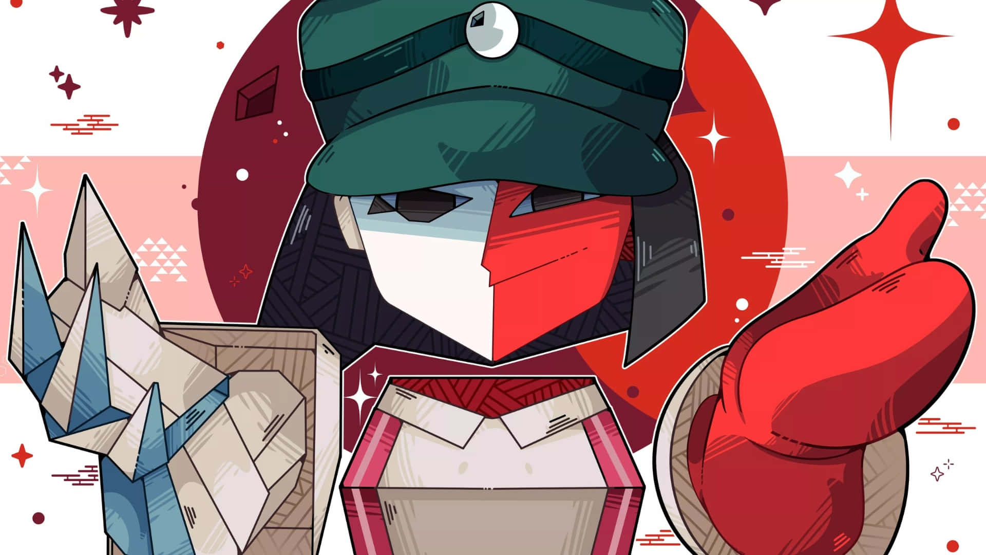 Ena, green hat, red mask, Full HD Desktop Wallpaper