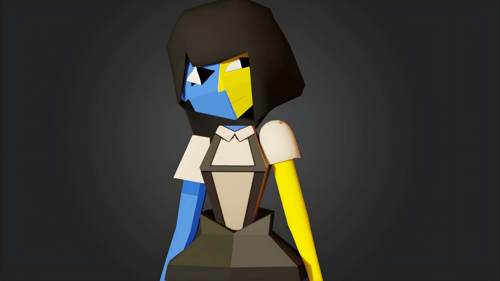 Ena, low-poly, split blue and yellow face, Full HD Desktop Wallpaper