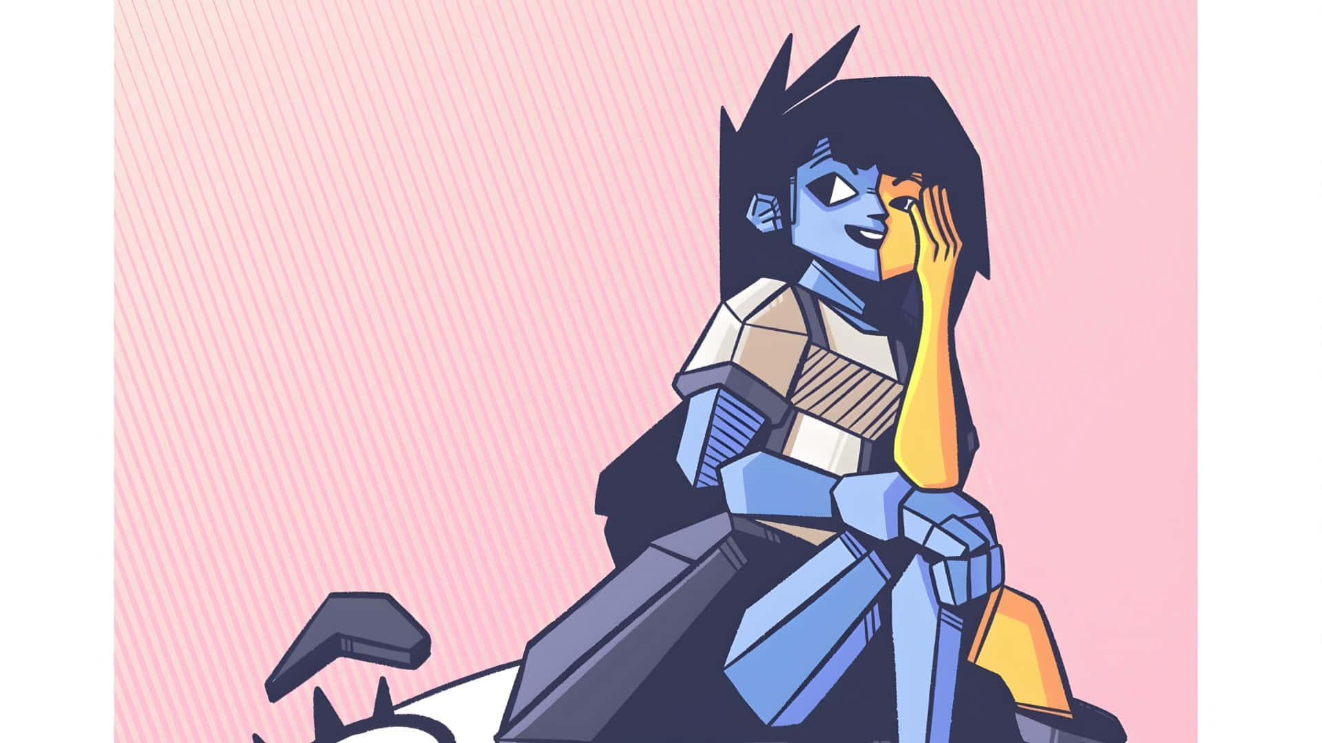 Ena, blue robot, black hair, Full HD Desktop Wallpaper