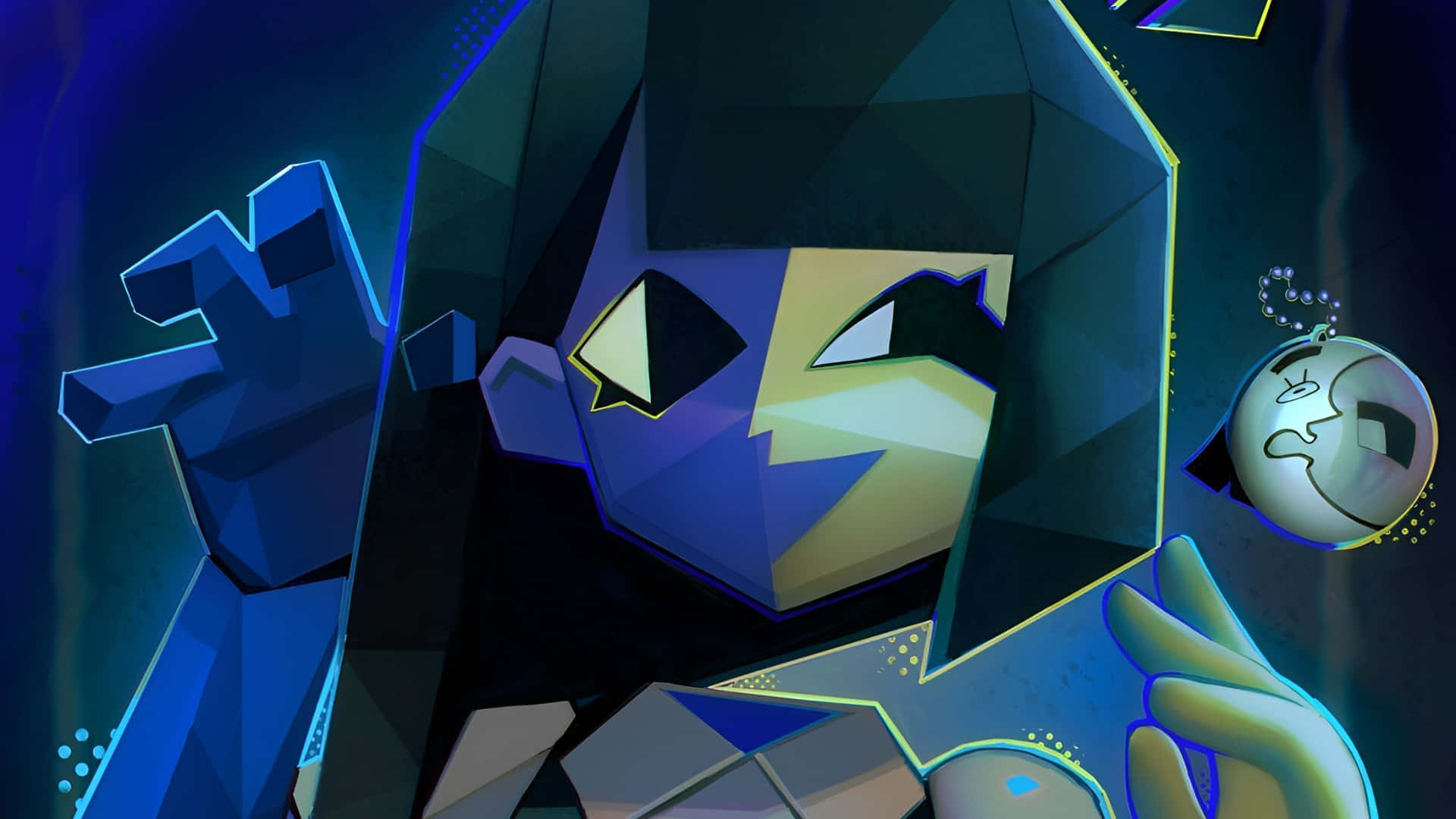 Ena, low poly, glowing yellow eyes, Full HD Desktop Wallpaper
