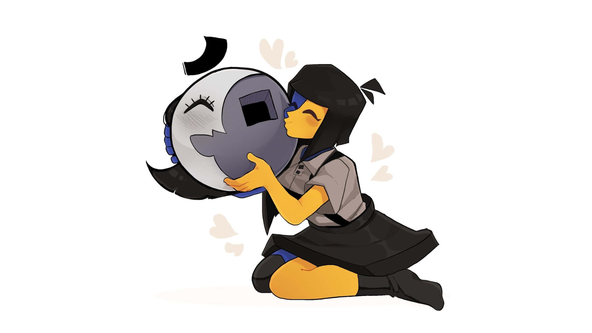 Ena, black school uniform, gray spherical creature, Full HD Desktop Wallpaper