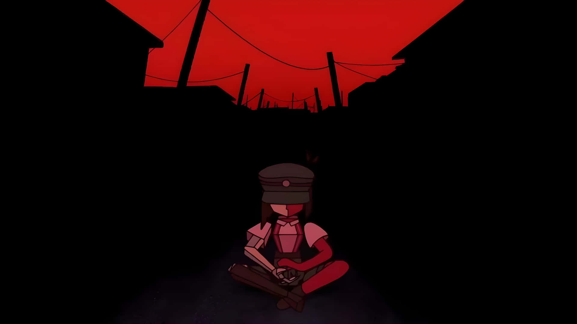 Ena, dark alley, blood red sky, Full HD Desktop Wallpaper