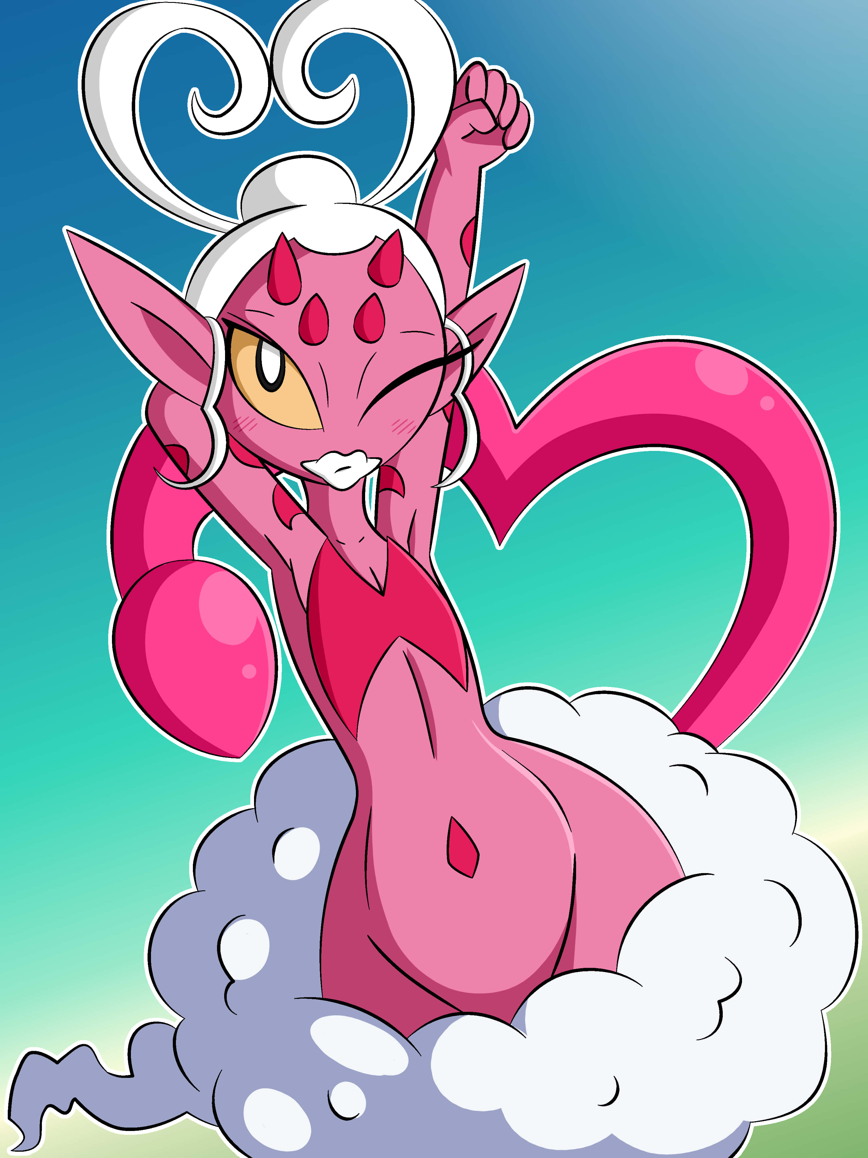 Enamorus, pink anime-style devil, horns, 4K Phone Wallpaper