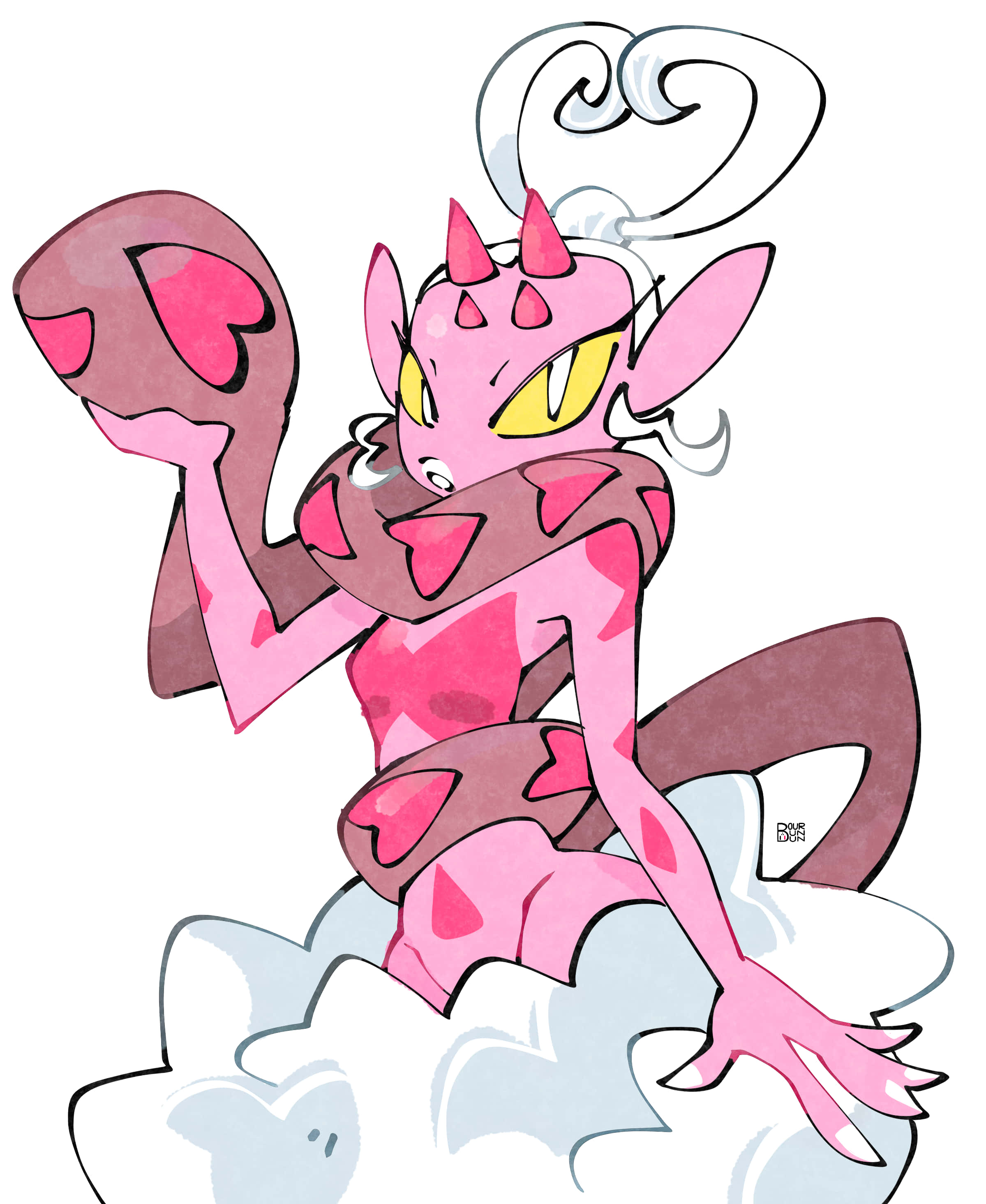 Enamorus, pink anime-style devil, heart patterns, 2K Phone Wallpaper
