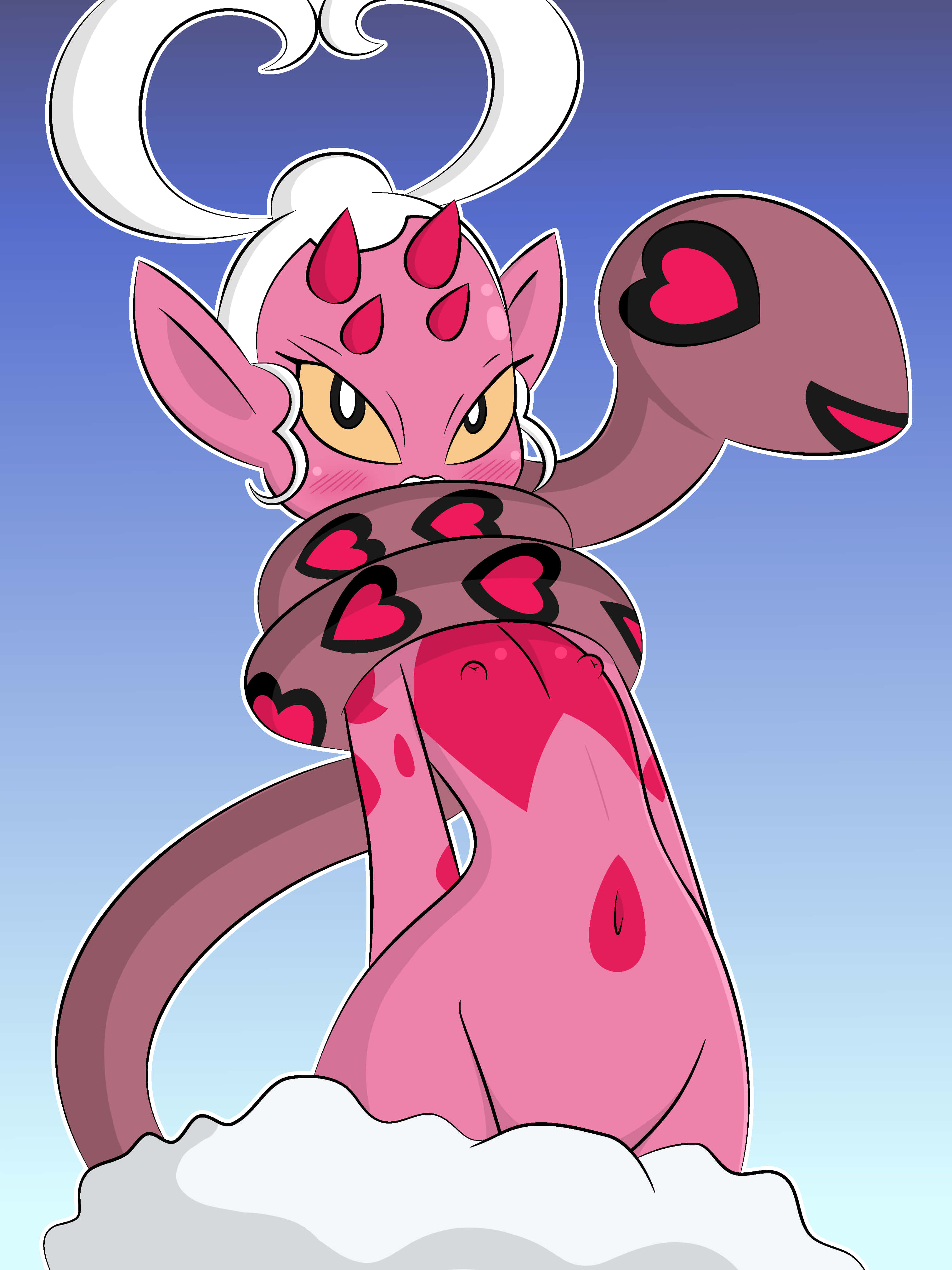 Enamorus, pink anime-style devil, heart-patterned tentacles, 4K Phone Wallpaper