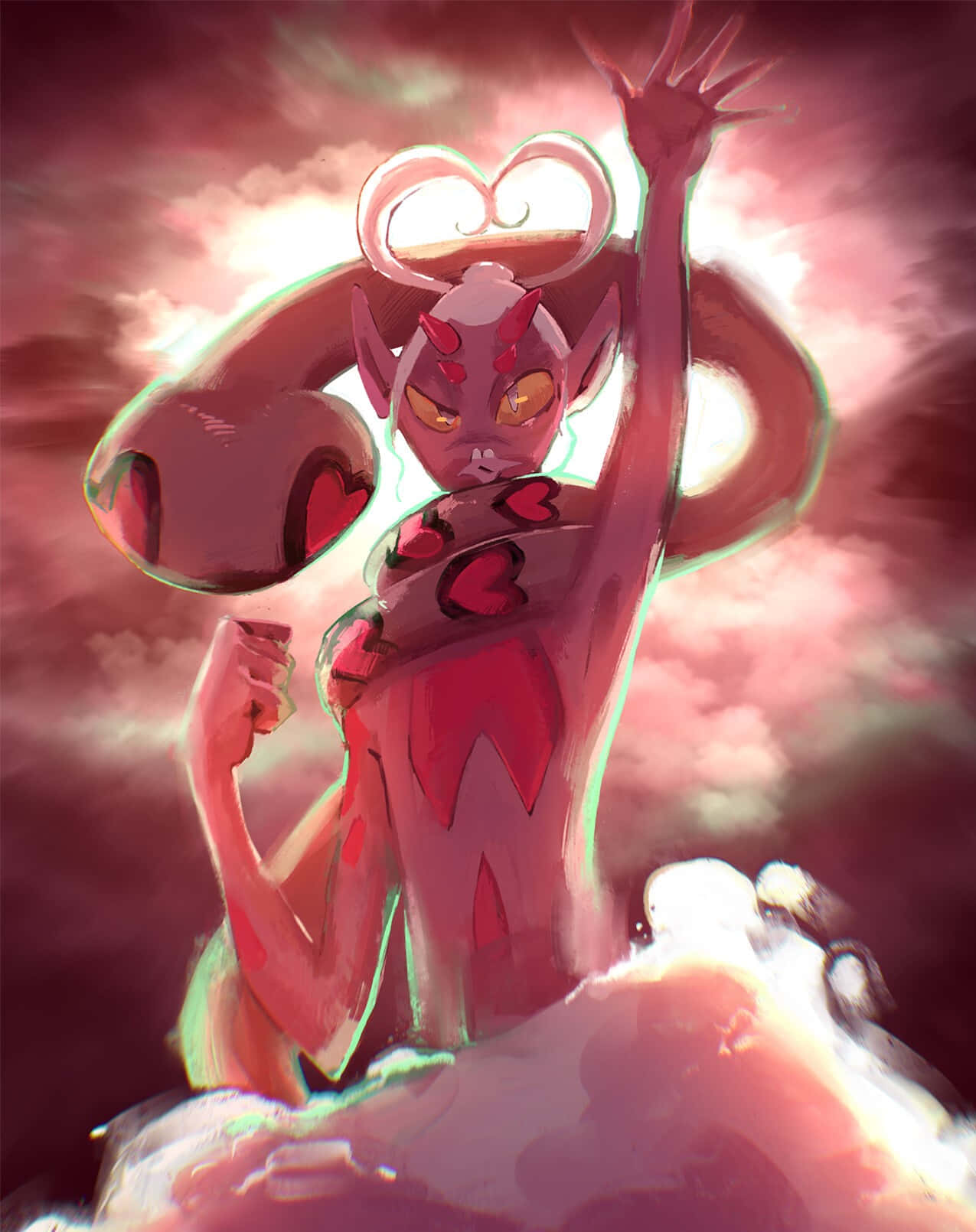 Enamorus, red horns, heart motifs, HD Phone Wallpaper