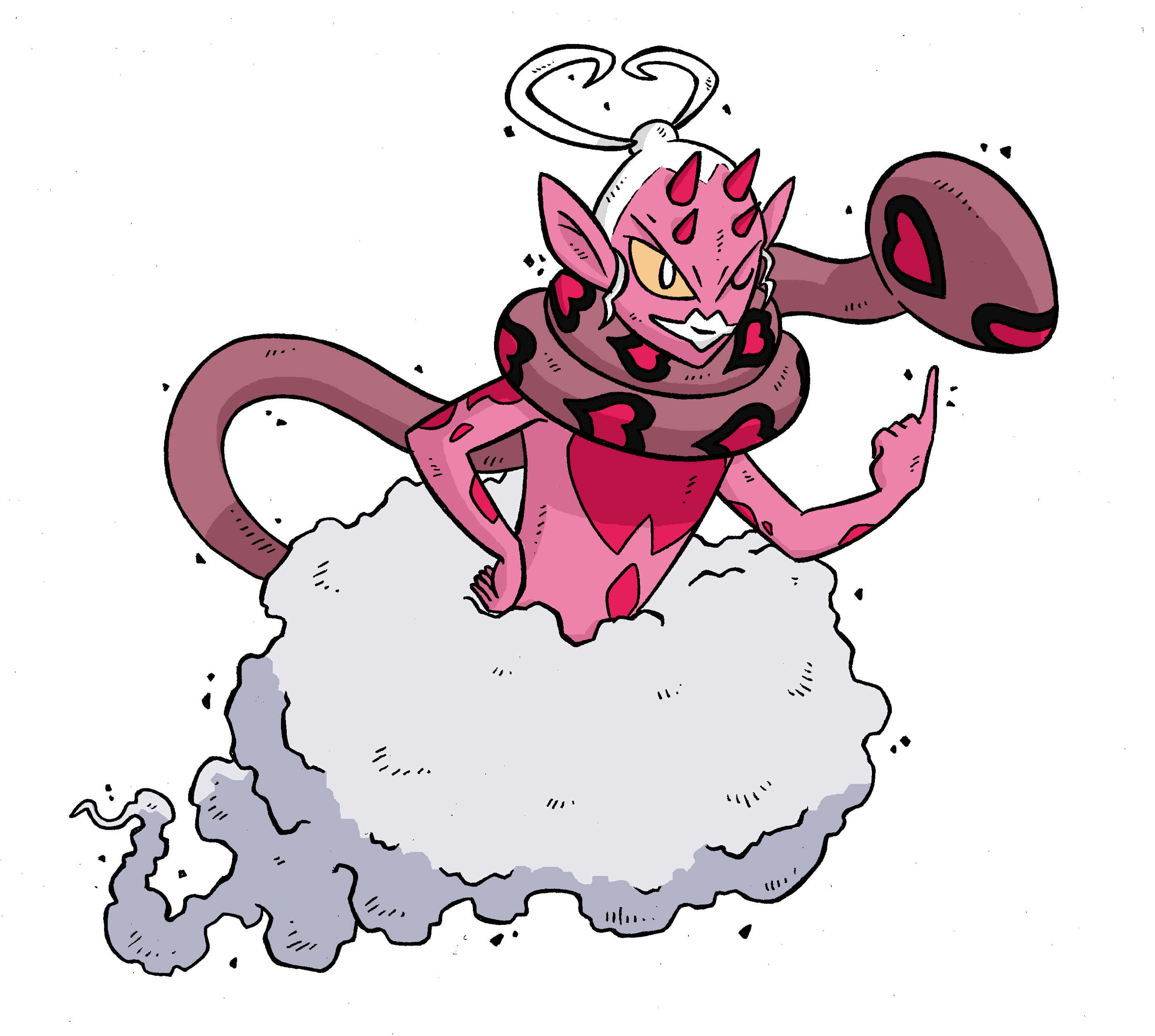 Enamorus, pink, cartoon devil, 2K Desktop Wallpaper