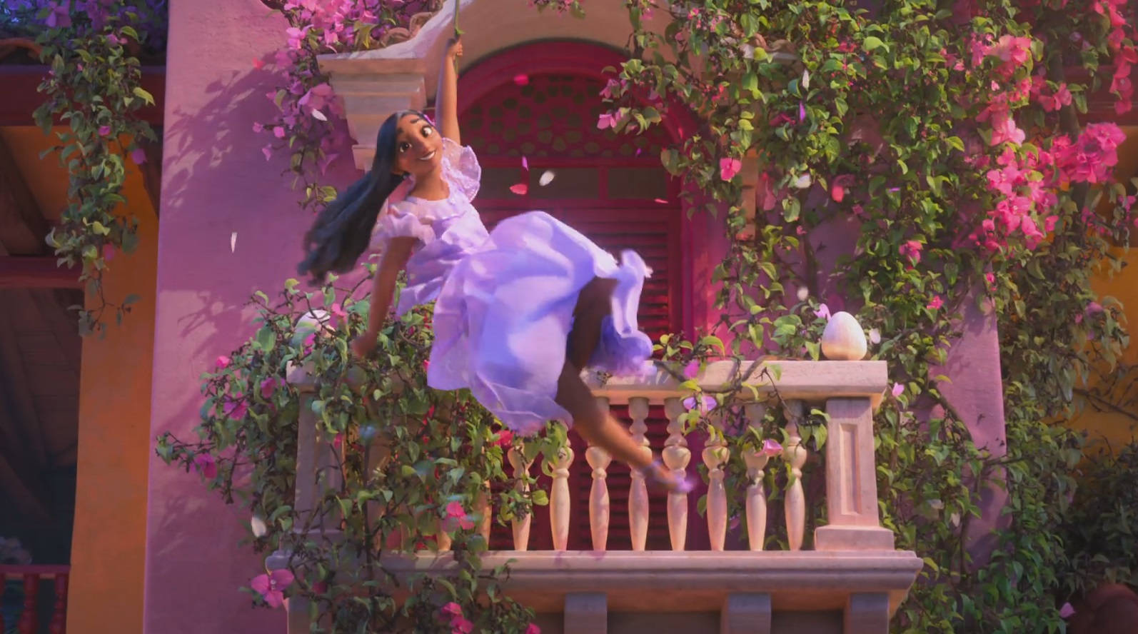 Encanto Aesthetic, lavender dress, pink bougainvillea, HD Desktop Wallpaper