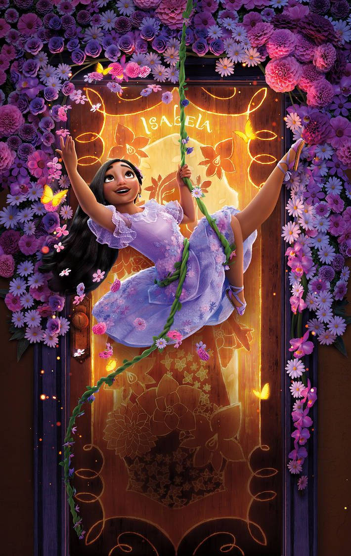 Encanto Aesthetic, purple dress, glowing floral doorway, SD Phone Wallpaper