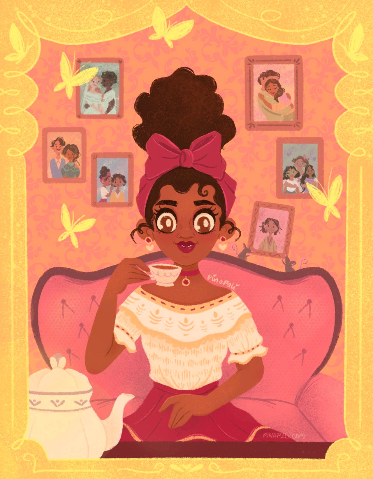Encanto Dolores, pink bow, pink couch, HD Phone Wallpaper
